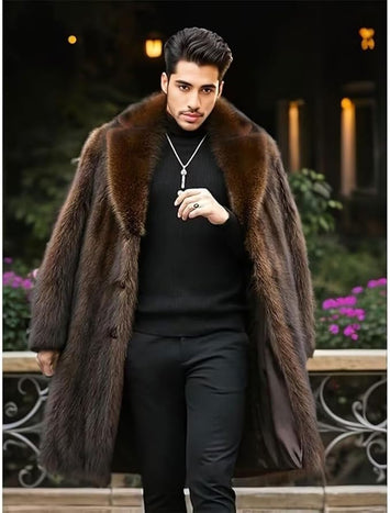 INVACHI Mens Faux Fur Coat (Notch Lapel)